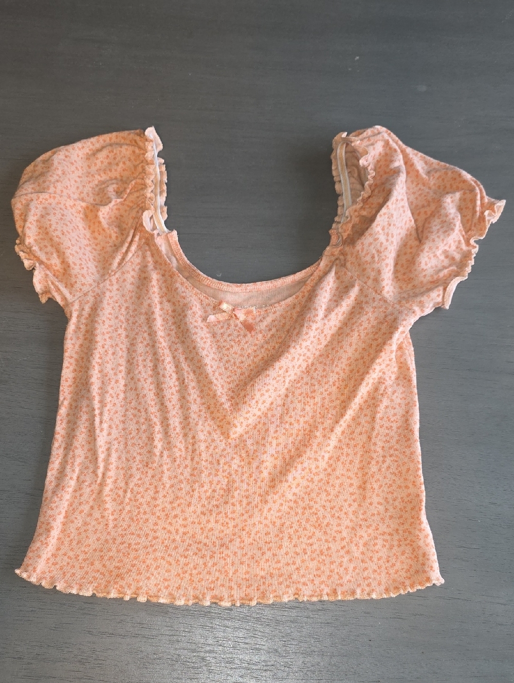 16 - American Eagle Outfitters Peach Micro-Print Square Neck Crop Top